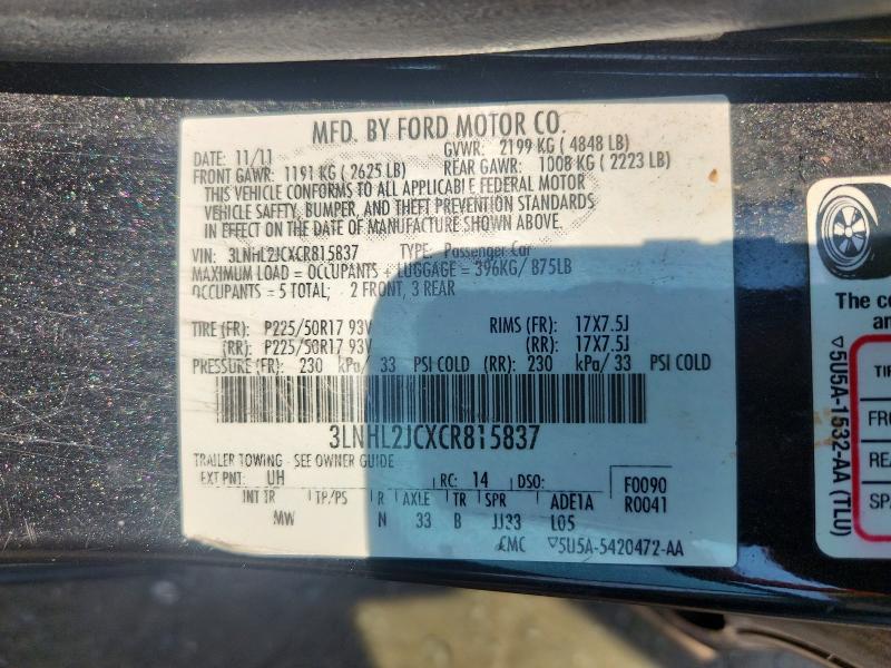 Aukcja sprzedaży 2012 Lincoln Mkz, vin: 3LNHL2JCXCR815837, numer aukcji: 60637526