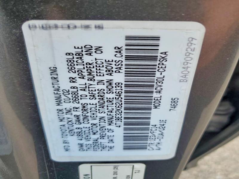 Продаж на аукціоні авто 2002 Toyota Camry, vin: 4T1BE32K62U546139, номер лоту: 62910446
