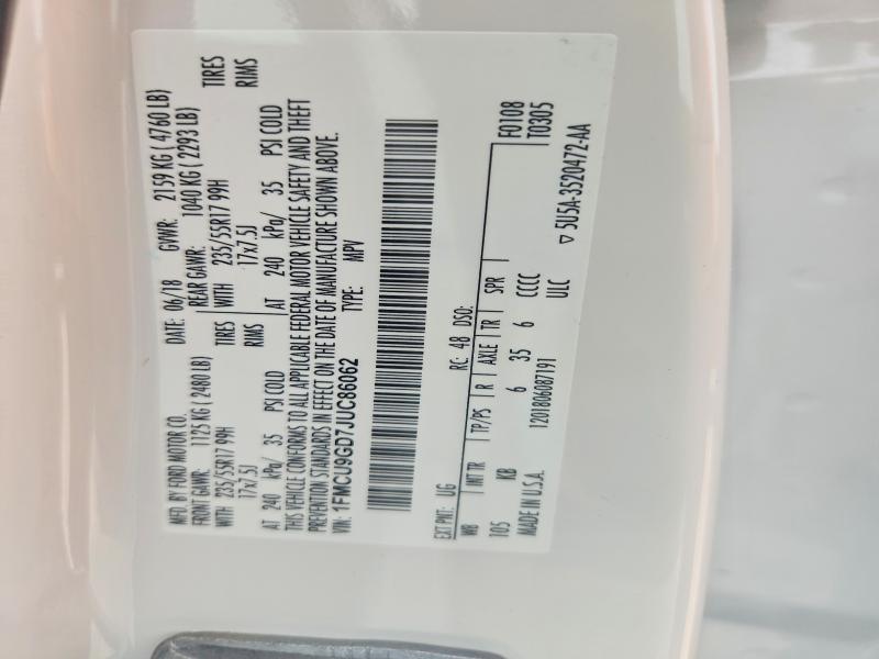61523626 :رقم المزاد ، 1FMCU9GD7JUC86062 vin ، 2018 Ford Escape مزاد بيع