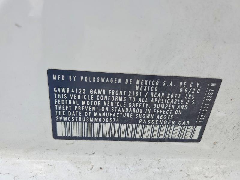 63009056 :رقم المزاد ، 3VWC57BU8MM000576 vin ، 2021 Volkswagen Jetta مزاد بيع