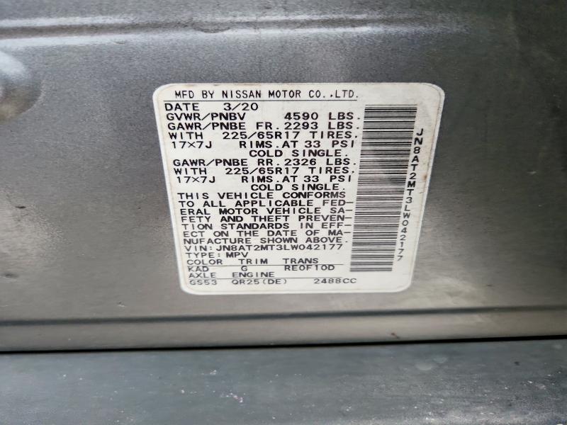 2020 Nissan Rogue მანქანა იყიდება აუქციონზე, vin: JN8AT2MT3LW042177, აუქციონის ნომერი: 61392606