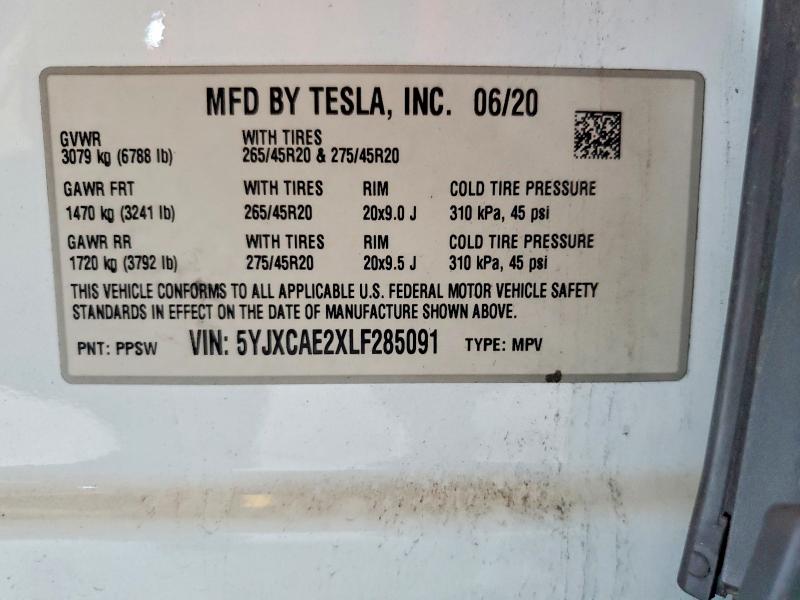 Aukcja sprzedaży 2020 Tesla Model X, vin: 5YJXCAE2XLF285091, numer aukcji: 62273696