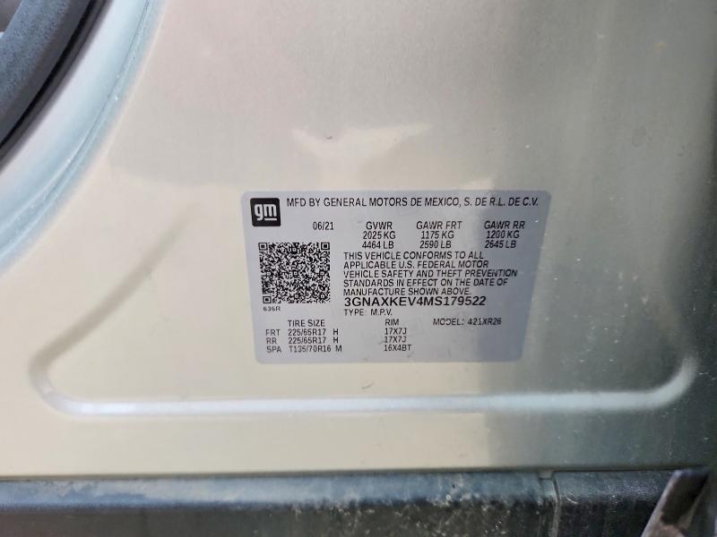 2021 Chevrolet Equinox მანქანა იყიდება აუქციონზე, vin: 3GNAXKEV4MS179522, აუქციონის ნომერი: 59918076