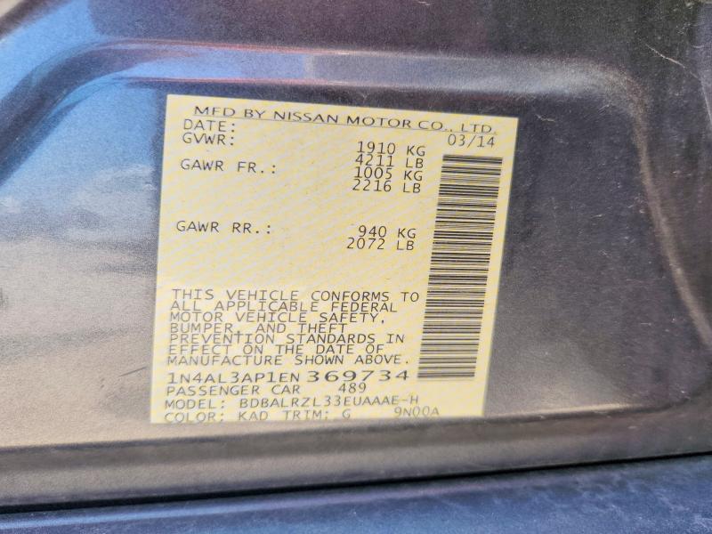 Aukcja sprzedaży 2014 Nissan Altima, vin: 1N4AL3AP1EN369734, numer aukcji: 61886626