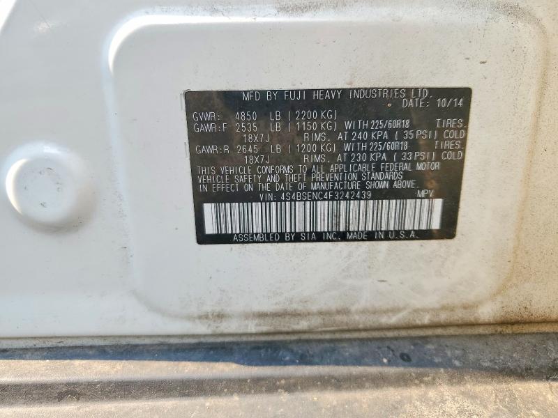 2015 Subaru Outback მანქანა იყიდება აუქციონზე, vin: 4S4BSENC4F3242439, აუქციონის ნომერი: 58146566
