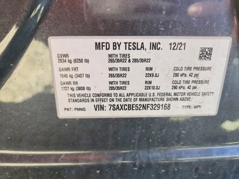 Aukcja sprzedaży 2022 Tesla Model X, vin: 7SAXCBE52NF329168, numer aukcji: 59405856