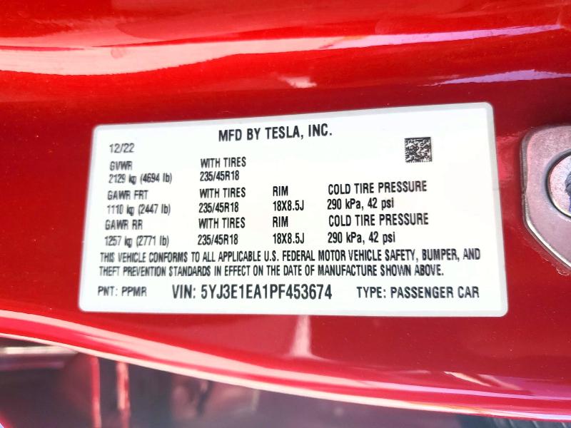 Продажа на аукционе авто 2023 Tesla Model 3, vin: 5YJ3E1EA1PF453674, номер лота: 62821696