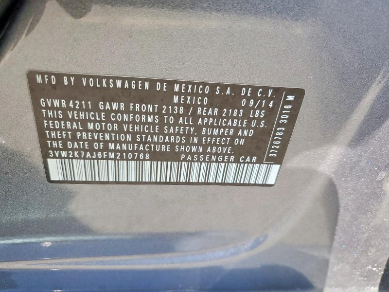 2015 Volkswagen Jetta მანქანა იყიდება აუქციონზე, vin: 3VW2K7AJ6FM210768, აუქციონის ნომერი: 59981386