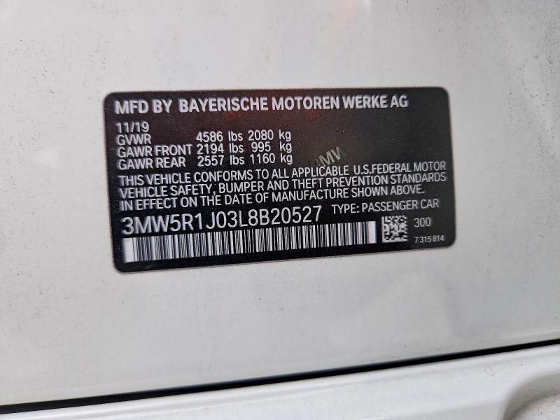 Auction sale of the 2020 Bmw 330i, vin: 3MW5R1J03L8B20527, lot number: 59343756