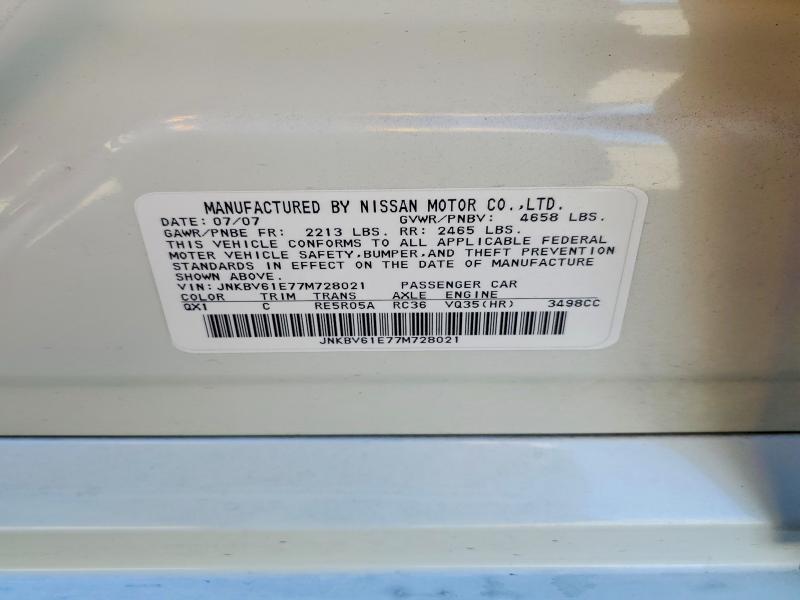 Aukcja sprzedaży 2007 Infiniti G35, vin: JNKBV61E77M728021, numer aukcji: 61636626