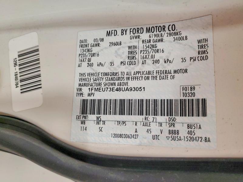 2008 Ford Explorer მანქანა იყიდება აუქციონზე, vin: 1FMEU73E48UA93051, აუქციონის ნომერი: 60704556