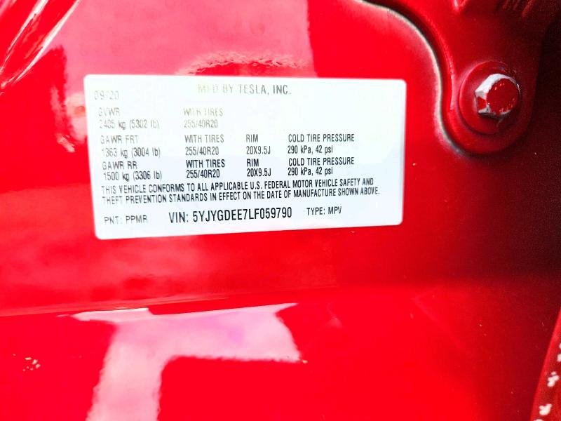 2020 Tesla Model Y მანქანა იყიდება აუქციონზე, vin: 5YJYGDEE7LF059790, აუქციონის ნომერი: 63371756