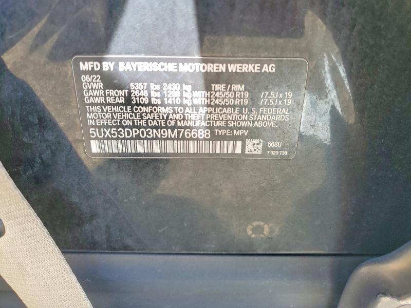 Aukcja sprzedaży 2022 Bmw X3, vin: 5UX53DP03N9M76688, numer aukcji: 62021076