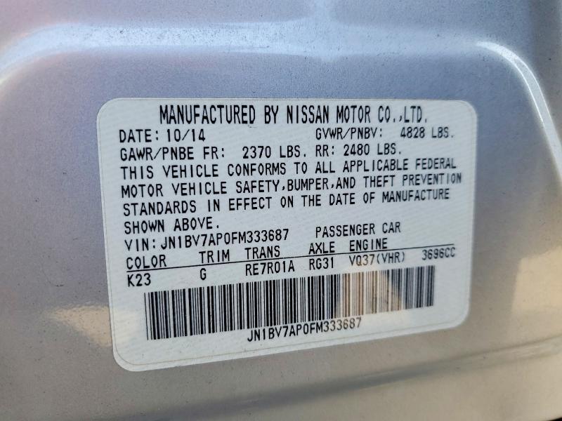 Aukcja sprzedaży 2015 Infiniti Q50, vin: JN1BV7AP0FM333687, numer aukcji: 63434346