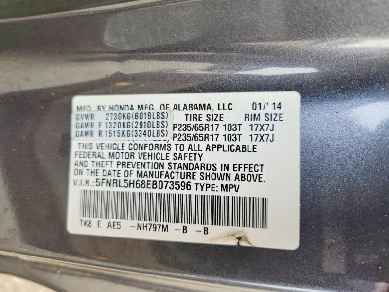 61230536 :رقم المزاد ، 5FNRL5H68EB073596 vin ، 2014 Honda Odyssey مزاد بيع