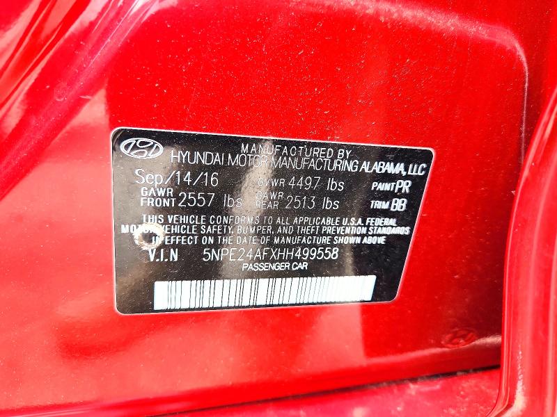 60017276 :رقم المزاد ، 5NPE24AFXHH499558 vin ، 2017 Hyundai Sonata مزاد بيع