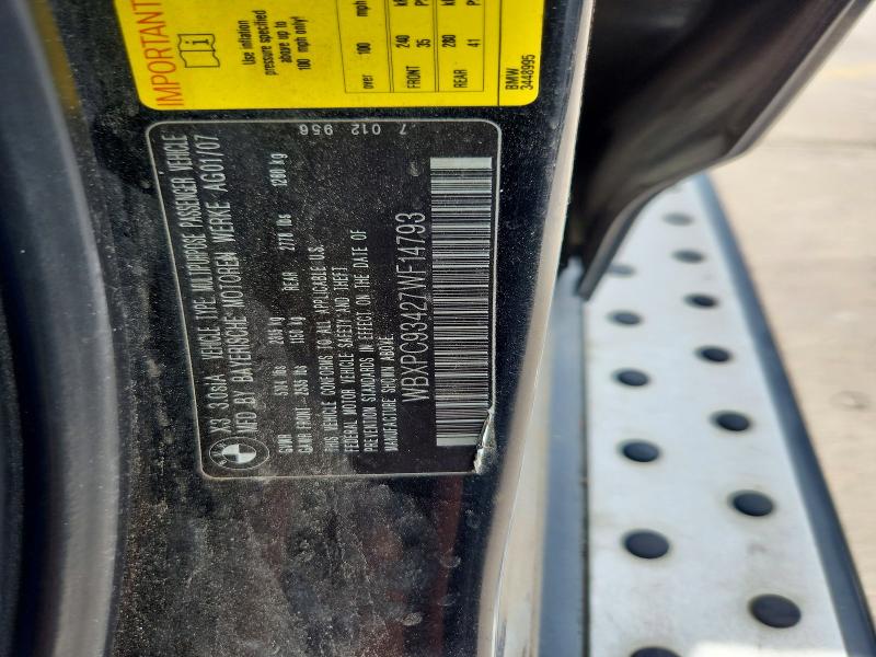 2007 Bmw X3 მანქანა იყიდება აუქციონზე, vin: WBXPC93427WF14793, აუქციონის ნომერი: 60491806
