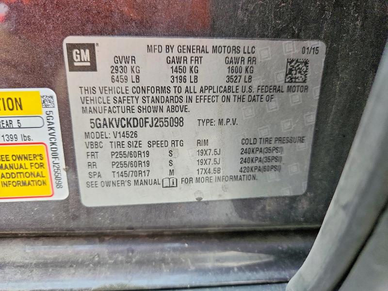 Продажа на аукционе авто 2015 Buick Enclave, vin: 5GAKVCKD0FJ255098, номер лота: 62527046