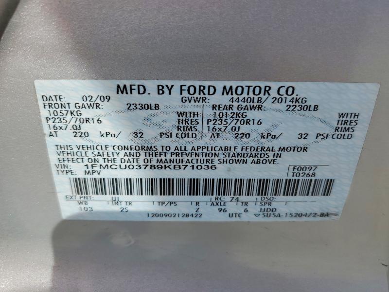 2009 Ford Escape მანქანა იყიდება აუქციონზე, vin: 1FMCU03789KB71036, აუქციონის ნომერი: 61900976