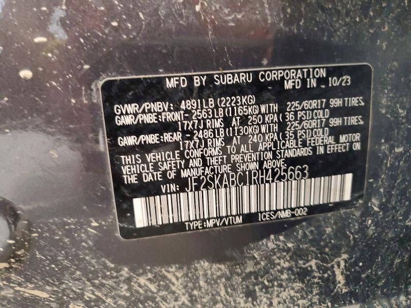 61023266 :رقم المزاد ، JF2SKABC1RH425663 vin ، 2024 Subaru Forester مزاد بيع