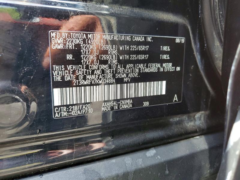 59153636 :رقم المزاد ، 2T3RWRFV7KW034884 vin ، 2019 Toyota Rav4 Hybrid مزاد بيع