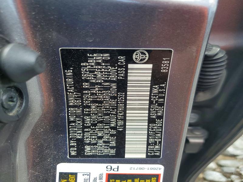 62345726 :رقم المزاد ، 4T1BF1FK7HU812532 vin ، 2017 Toyota Camry مزاد بيع