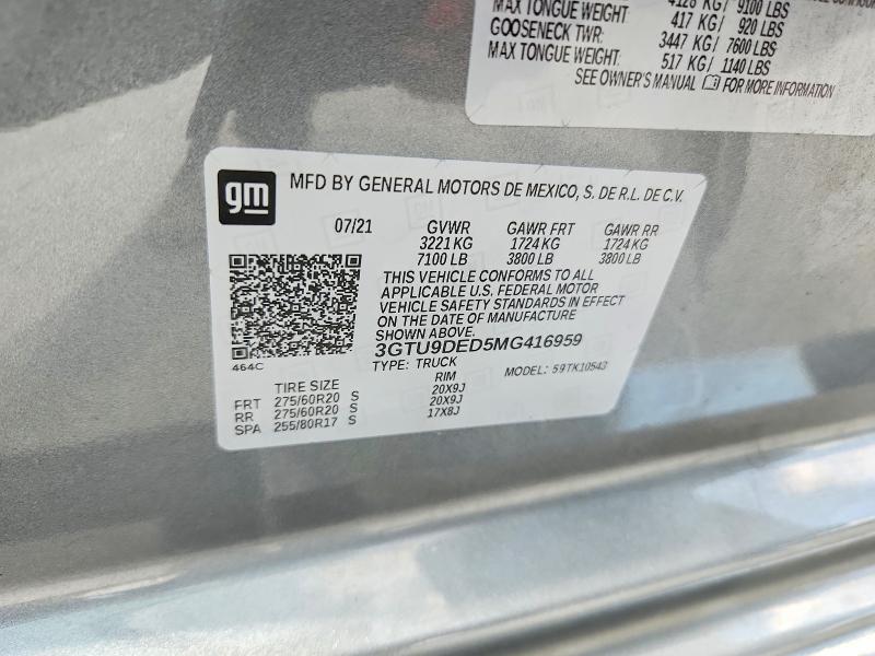 Продаж на аукціоні авто 2021 Gmc Sierra, vin: 3GTU9DED5MG416959, номер лоту: 63126556