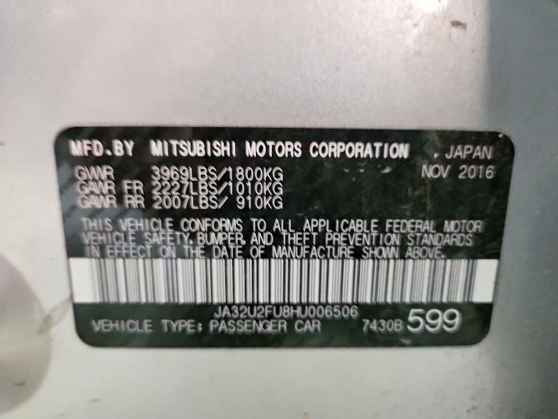 58740306 :رقم المزاد ، JA32U2FU8HU006506 vin ، 2017 Mitsubishi Lancer مزاد بيع