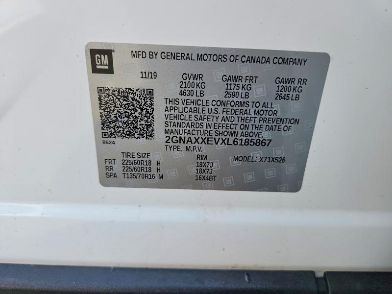 Продажа на аукционе авто 2020 Chevrolet Equinox, vin: 2GNAXXEVXL6185867, номер лота: 62267136