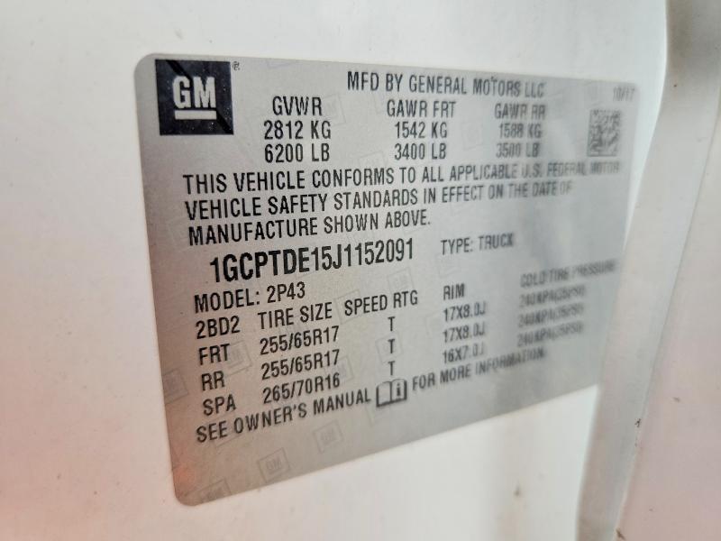 61340356 :رقم المزاد ، 1GCPTDE15J1152091 vin ، 2018 Chevrolet Colorado مزاد بيع