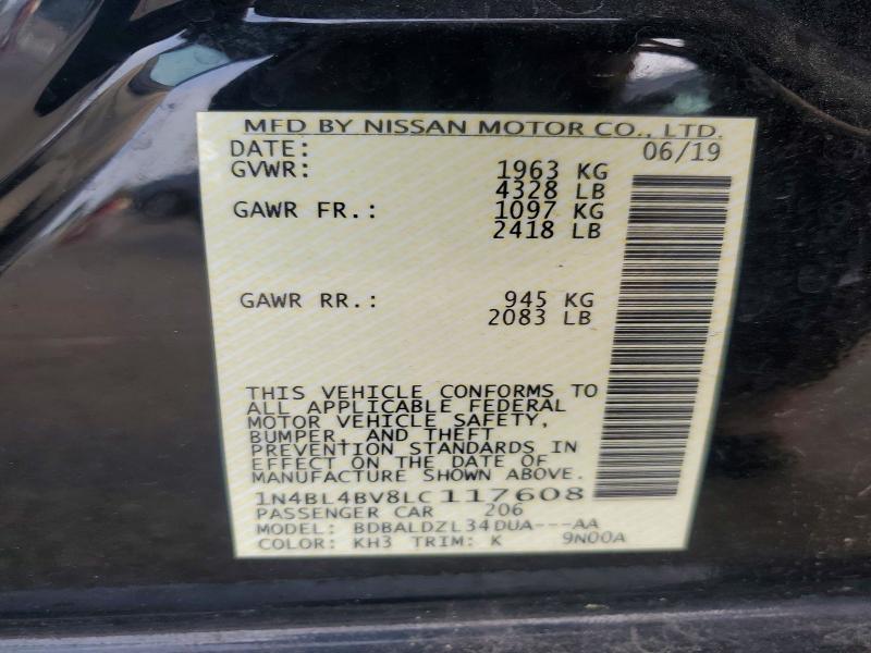 61757006 :رقم المزاد ، 1N4BL4BV8LC117608 vin ، 2020 Nissan Altima مزاد بيع