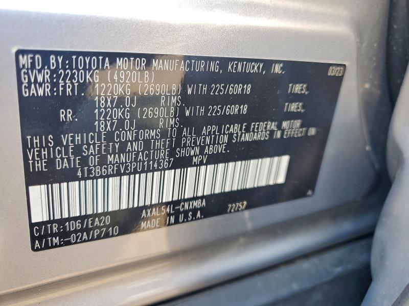 59862556 :رقم المزاد ، 4T3B6RFV3PU114367 vin ، 2023 Toyota Rav4 مزاد بيع