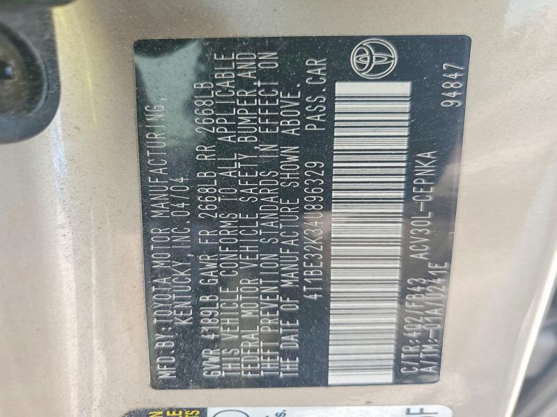 Aukcja sprzedaży 2004 Toyota Camry, vin: 4T1BE32K34U896329, numer aukcji: 61306886