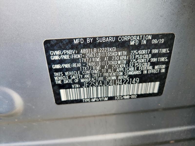 Продаж на аукціоні авто 2020 Subaru Forester, vin: JF2SKAJC4LH422149, номер лоту: 95589125