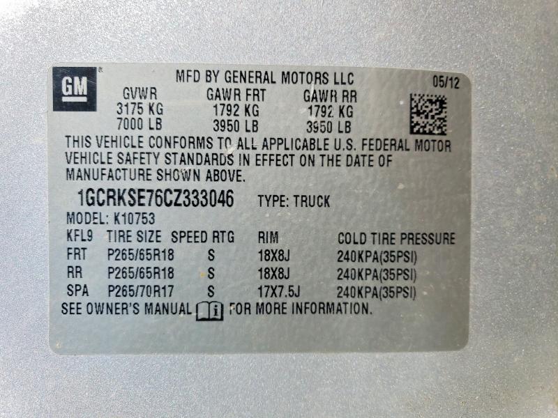 Aukcja sprzedaży 2012 Chevrolet Silverado, vin: 1GCRKSE76CZ333046, numer aukcji: 60213566