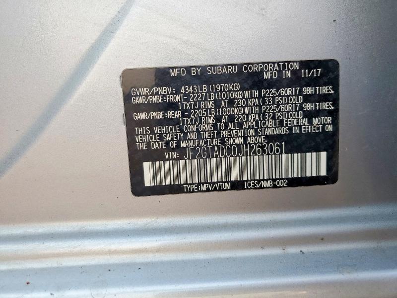 2018 Subaru Crosstrek მანქანა იყიდება აუქციონზე, vin: JF2GTADC0JH263061, აუქციონის ნომერი: 57559696