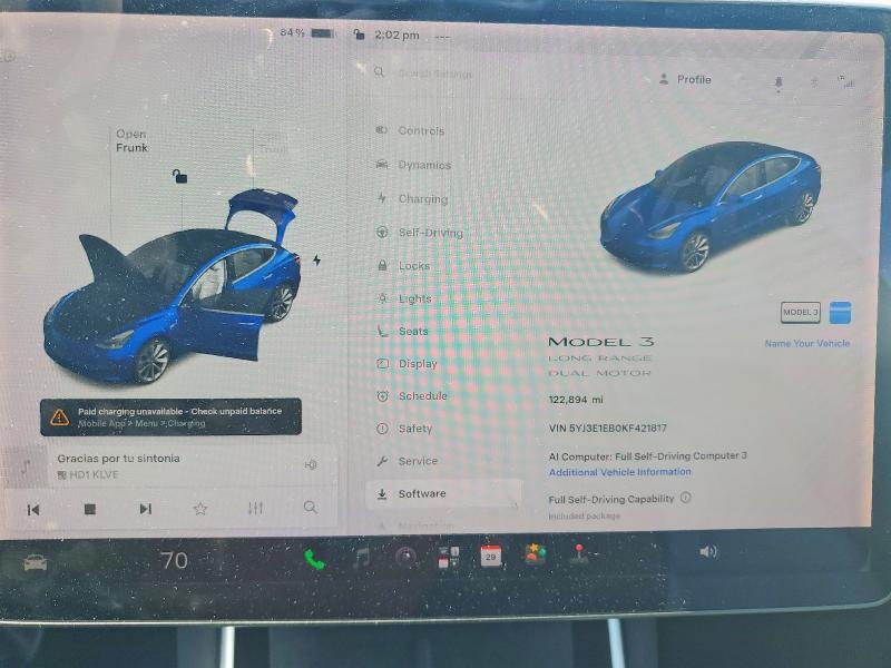61602406 :رقم المزاد ، 5YJ3E1EB0KF421817 vin ، 2019 Tesla Model 3 مزاد بيع