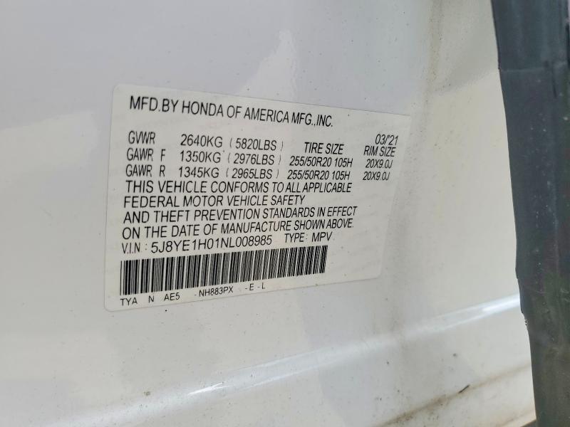 59056446 :رقم المزاد ، 5J8YE1H01NL008985 vin ، 2022 Acura Mdx مزاد بيع