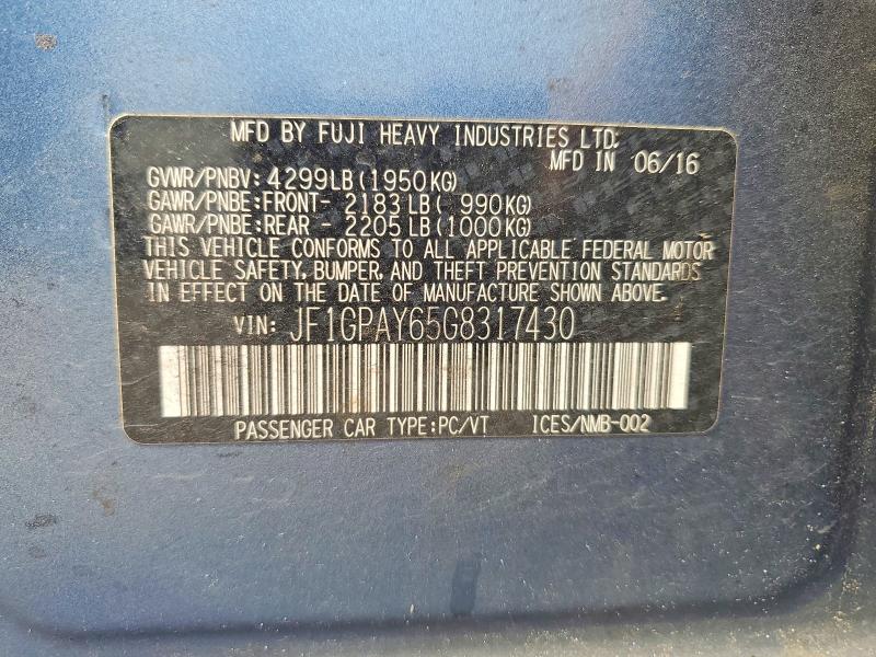 Продаж на аукціоні авто 2016 Subaru Impreza, vin: JF1GPAY65G8317430, номер лоту: 59727746