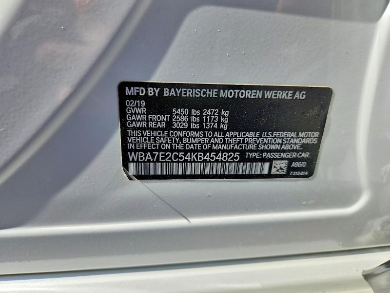 Aukcja sprzedaży 2019 Bmw 740, vin: WBA7E2C54KB454825, numer aukcji: 62445776