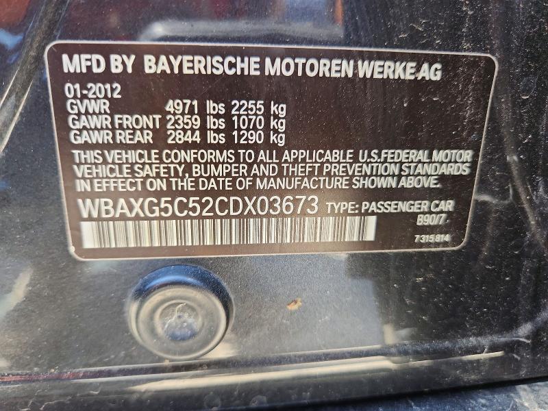 Aukcja sprzedaży 2012 Bmw 528, vin: WBAXG5C52CDX03673, numer aukcji: 63520396