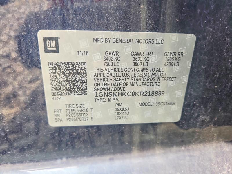 Aukcja sprzedaży 2019 Chevrolet Suburban, vin: 1GNSKHKC9KR218839, numer aukcji: 60158686