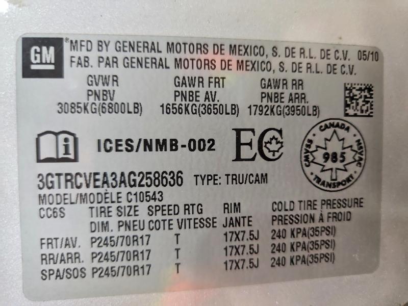Aukcja sprzedaży 2010 Gmc Sierra, vin: 3GTRCVEA3AG258636, numer aukcji: 61125416