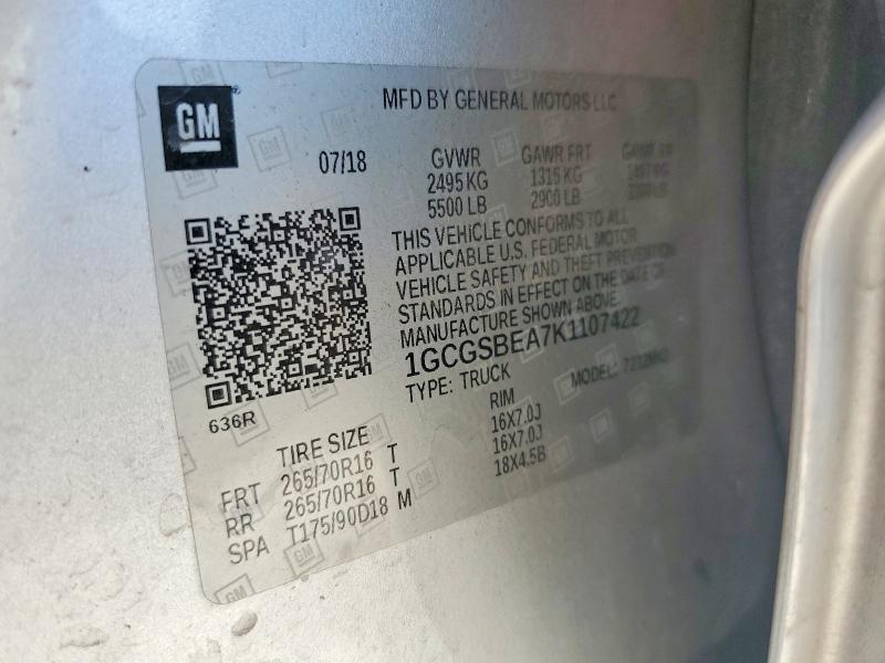 Продаж на аукціоні авто 2019 Chevrolet Colorado, vin: 1GCGSBEA7K1107422, номер лоту: 61299986