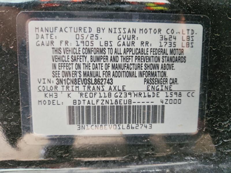59880206 :رقم المزاد ، 3N1CN8EV0SL862743 vin ، 2025 Nissan Versa مزاد بيع