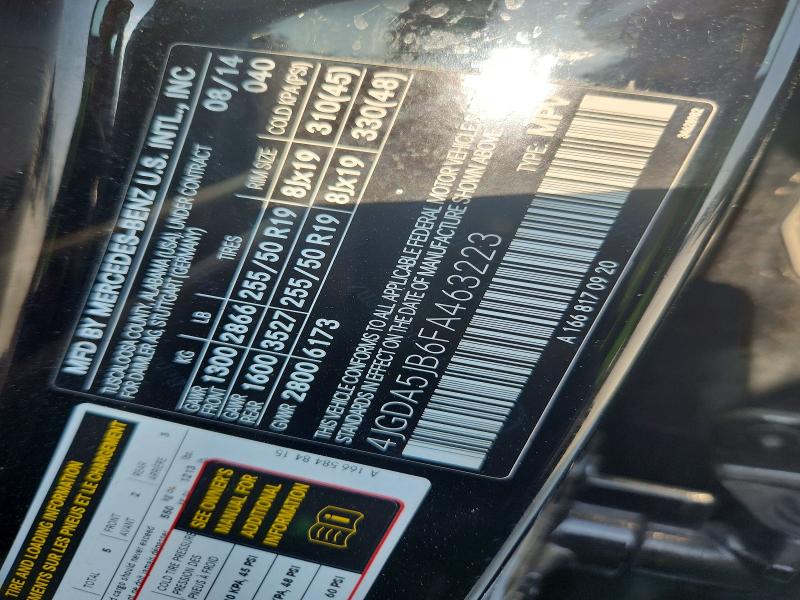 59391356 :رقم المزاد ، 4JGDA5JB6FA463223 vin ، 2015 Mercedes-benz Ml مزاد بيع