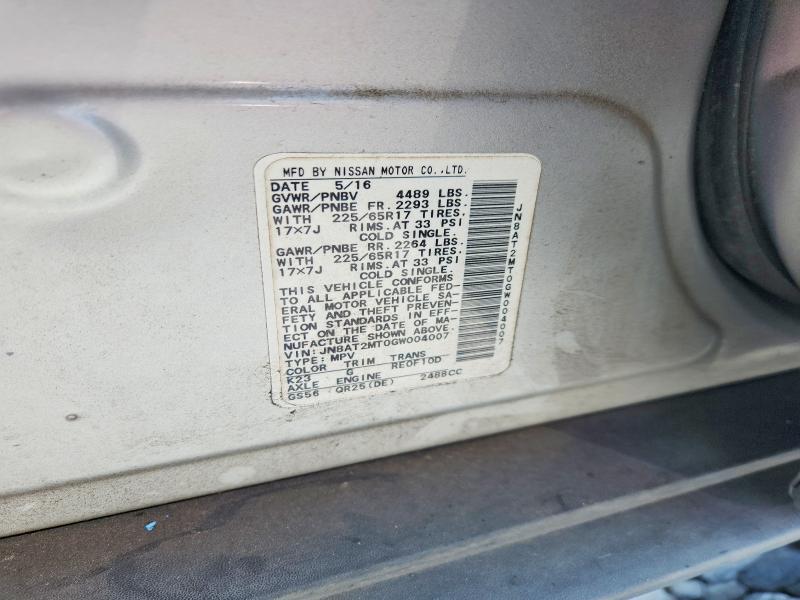 59177376 :رقم المزاد ، JN8AT2MT0GW004007 vin ، 2016 Nissan Rogue مزاد بيع