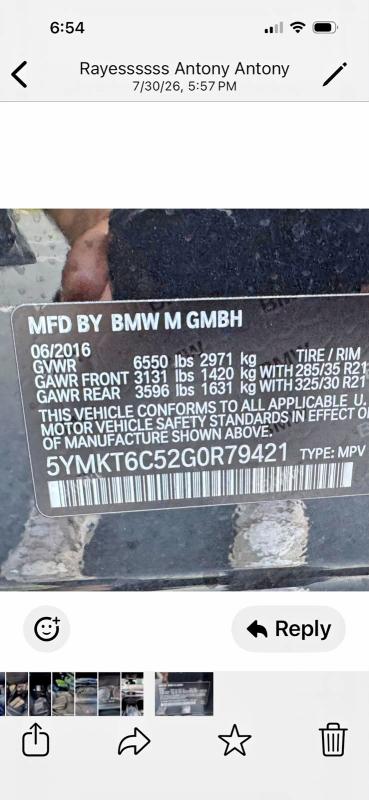 Aukcja sprzedaży 2016 Bmw X5, vin: 5YMKT6C52G0R79421, numer aukcji: 62742636