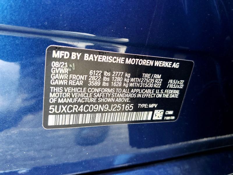 61124936 :رقم المزاد ، 5UXCR4C09N9J25165 vin ، 2022 Bmw X5 مزاد بيع