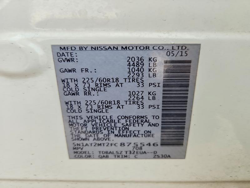 59883296 :رقم المزاد ، 5N1AT2MT2FC875546 vin ، 2015 Nissan Rogue مزاد بيع